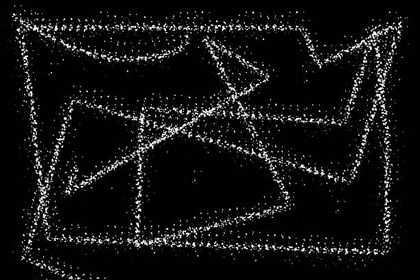 Geometric gray lines made with computer brush on a black background. Illustration. Background