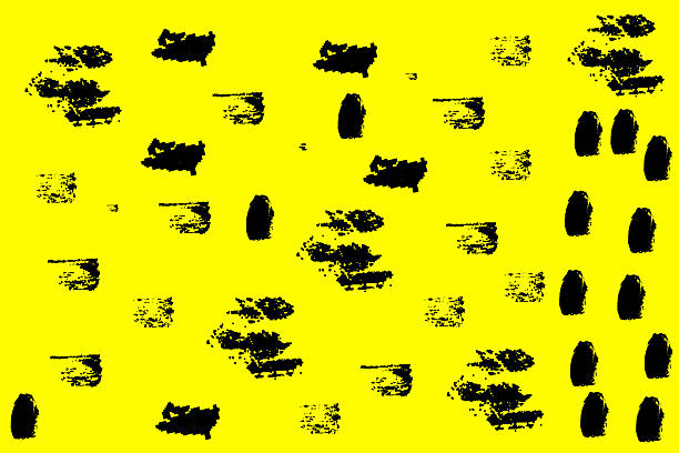 Background with circles and shapes, black color, great for design. Texture with perforation of holes. Black dots on yellow background. Halftone dots.
