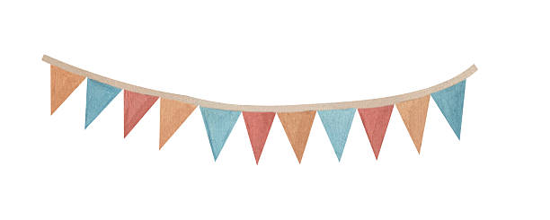 istock Bunting hanging garland Flag. Watercolor illustration of triangular garland in pastel colors. Drawing of pennants for Baby shower party greeting cards, wedding background and kids party. 2220399656