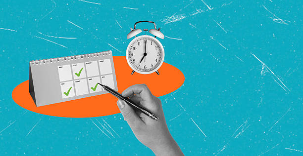 istock art collage, Planning and scheduling tasks with a calendar and clock during daytime hours in a vibrant environment 2220399783