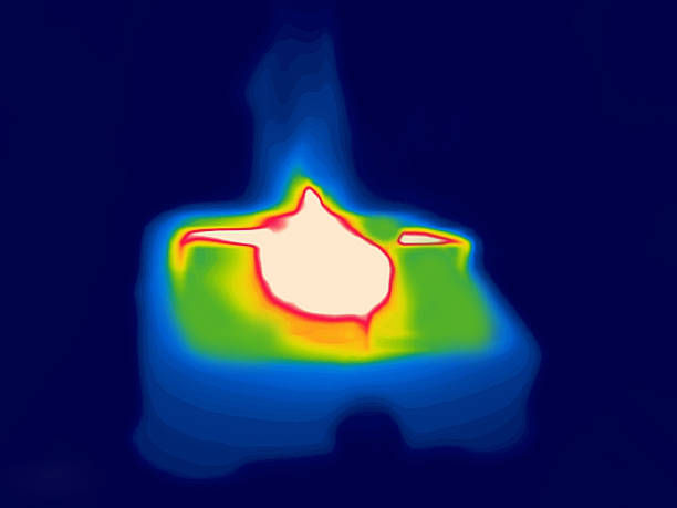 gas Single-burner stove at home. Image from thermal imager device.