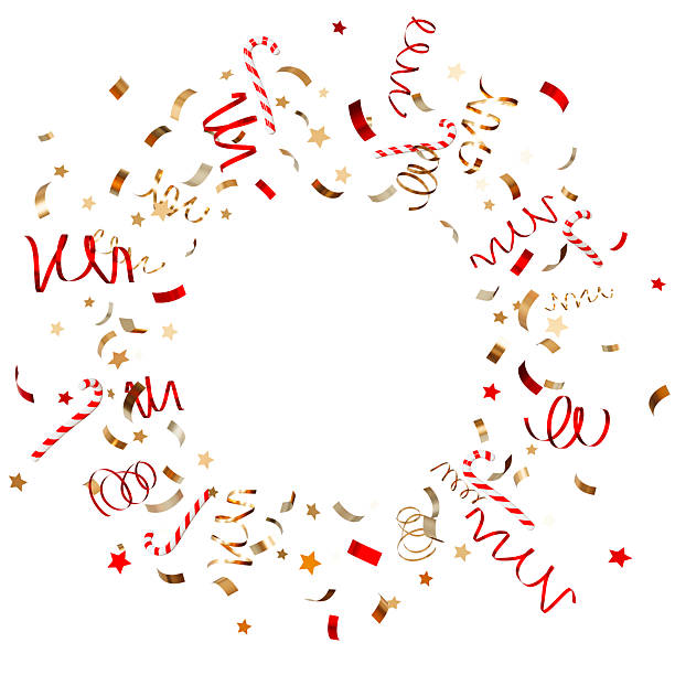 Colorful Xmas confetti featuring candy canes and spirals, isolated on white background, enhancing the joyful spirit of holiday celebrations and decorations this season
