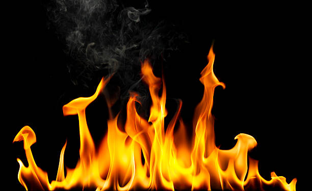 istock Flame, heat from fire, danger of gas explosion, isolated on black background. 2220411347