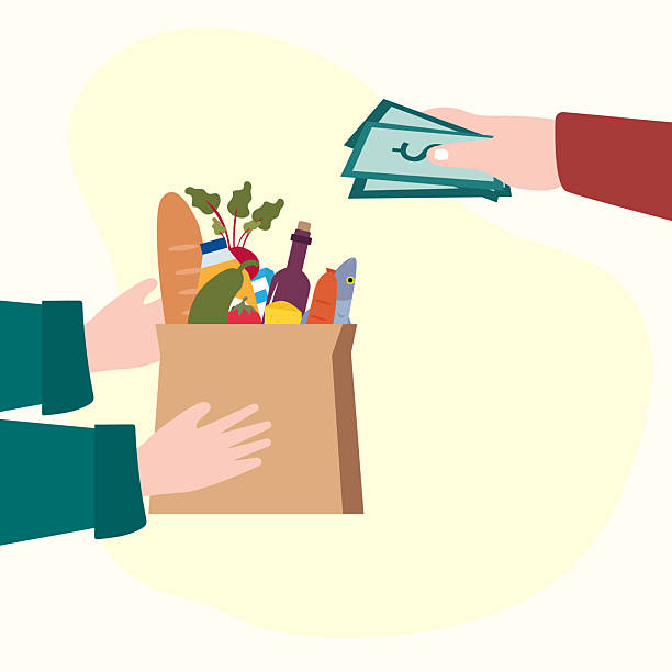 istock Concept of hand receiving  grocery cash on delivery  vector illustration.. 2220425007