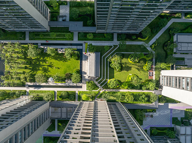 istock aerial view garden between apartment 2220425623