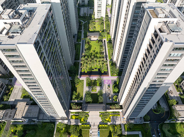 istock aerial view garden between apartment 2220425636