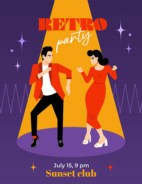 Join the fun at a retro party on July 15 at Sunset Club starting at 9 PM Celebrate the vibrant energy of a retro party at Sunset Club on July 15 at 9 PM. Enjoy dancing, classic tunes, and a lively atmosphere with friends. disco themed party stock illustrations