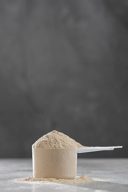 Protein shake. Chocolate flavored protein powder, dietary supplement.