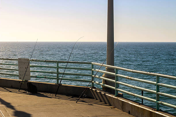 istock 3 cast fishing rods into the Pacific Ocean on a Pier 2220434591