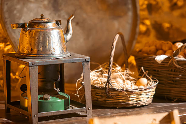 An old vintage teapot in a village house