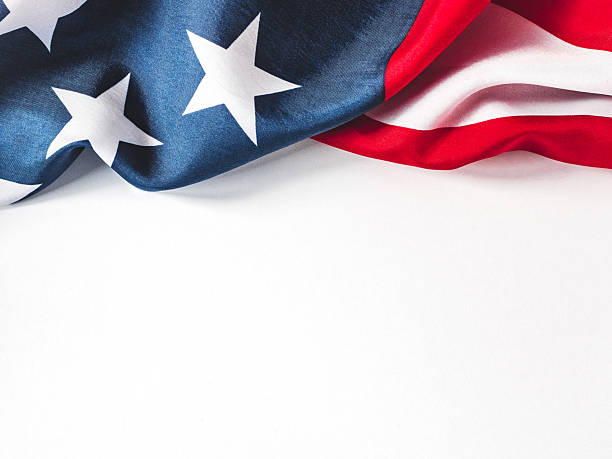 American Flag on white background and space for Your congratulatory inscription. Greeting card. Studio shot. Congratulations for family, loved ones, relatives, friends and colleagues