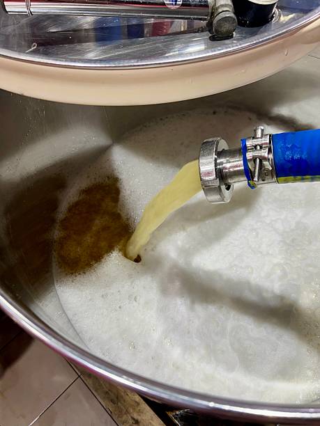 istock Filling Wine Vat with White Kokur via Hose. Winemaking Process 2220449978