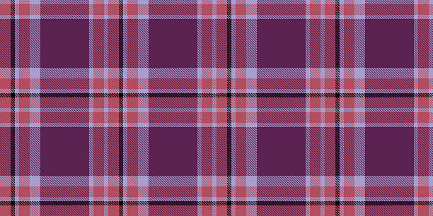 Seamless plaid pattern combining hues of purple, styled as traditional Scottish tartan. Ideal for textiles, packaging, graphic design projects requiring striking, formal pattern.
