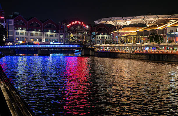 View of modern Singapore cityscape at night