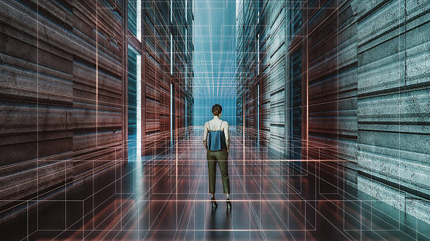istock Woman standing in futuristic corridor 2220469527
