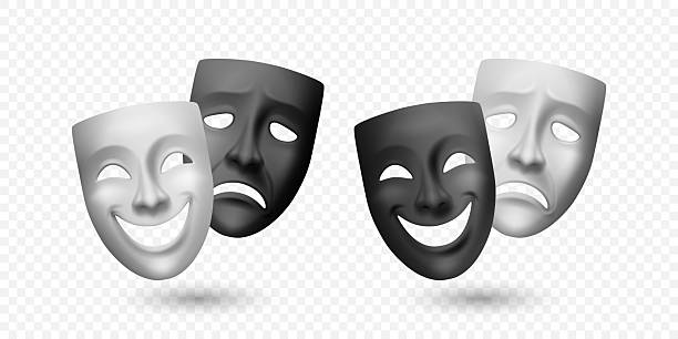 istock Vector Realistic Theater Mask Set. Comedy and Tragedy Masks. Classic Black and White Theater Mask for Stage Design, Greek Drama, Acting, Performing Arts. Theater Mask, Isolated 2220473384