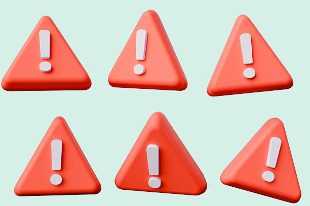 istock Six red triangle warning signs with white exclamation mark, 2220478850