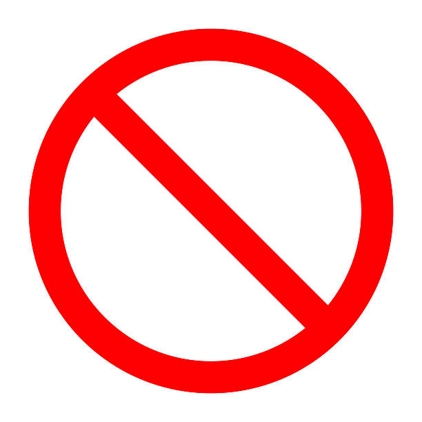 istock Bold red prohibition sign on white. Symbol for restriction, limitation, or denial. Use it to communicate warnings, censorship, or safety rules. Clear  simple. 2220484737