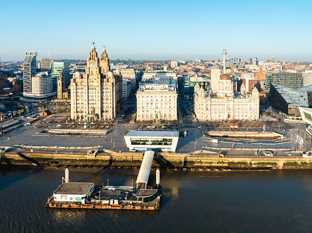 istock Drone capturing liverpool's waterfront, featuring the iconic royal liver building and the mersey ferry terminal 2220493134