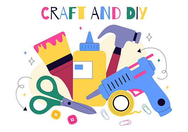 ilustrações de stock, clip art, desenhos animados e ícones de craft workshop vector illustration featuring a diy class with artist hands creating creative work and art project in a flat style cartoon background - trabalho manual