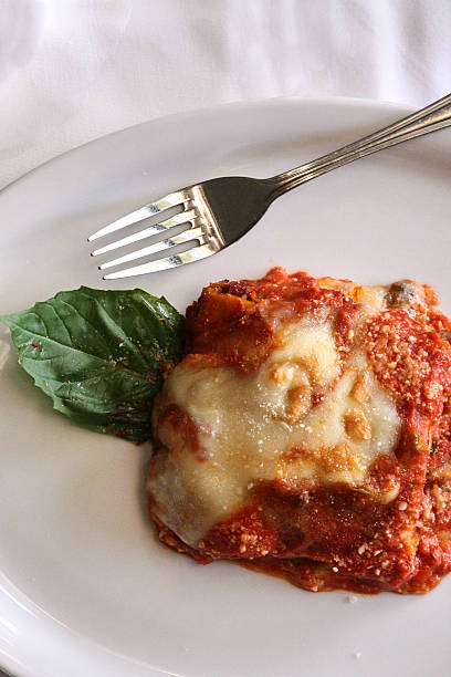 Lasagna with Basil Leaf and Fork