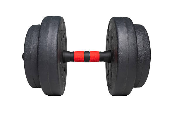 istock black with red dumbbell isolated on white background 2220506492