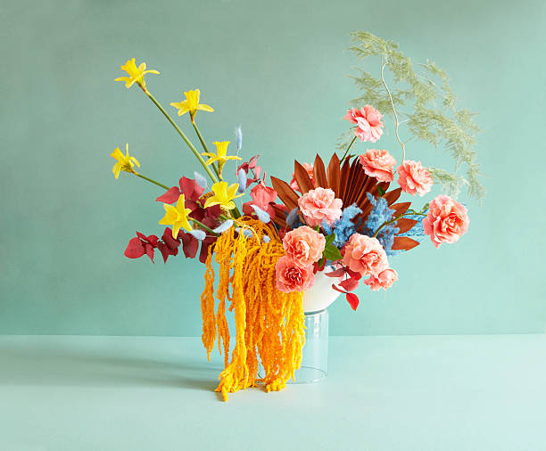 Vibrant Modern Floral Arrangement on Mint Background