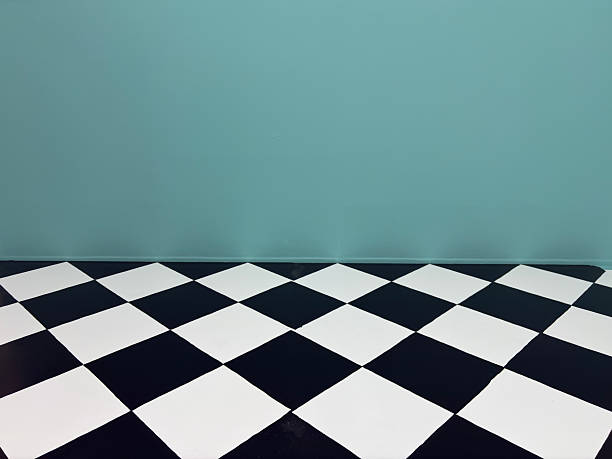 Turquoise empty scene with checkerboard floor