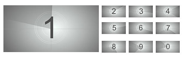 istock Countdown movie frame, film intro animation retro video screen. Start Timer set, film strip border, 2220526525