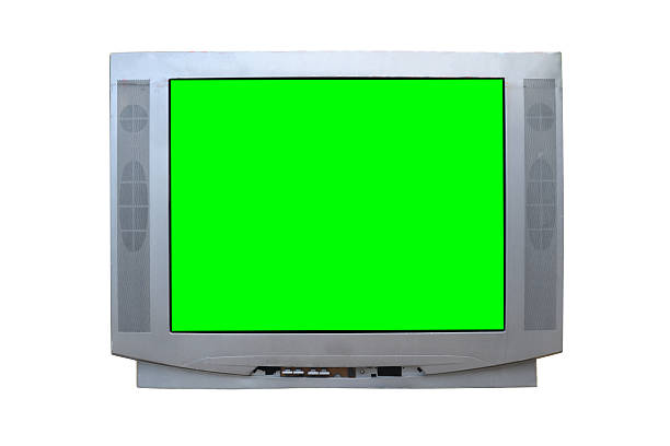 istock Old TV with green screen for adding images to the screen. Isolated on white background. 2220528952