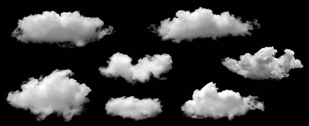 istock Isolated cloud collection on black background. Set of different types of clouds. Cloud design. Abstract clouds. Fog over the sky. Fluffy white clouds texture. 2220529401