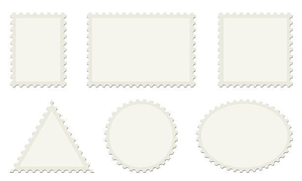Set of blank postage stamps. Blank postage postmark. Empty mail delivery template.