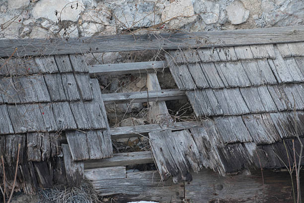 wooden shingle on a house roof at an old farmers house