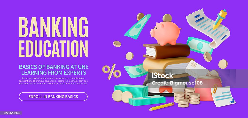Banking Elearning Background 3d Banking Education Learning From Experts Ads Banner Poster Card ...