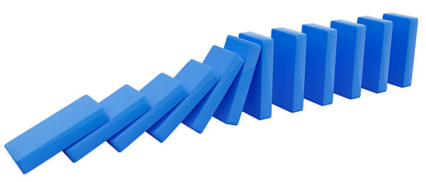 istock Strategic business failure and risk shown through domino fall 2220554589