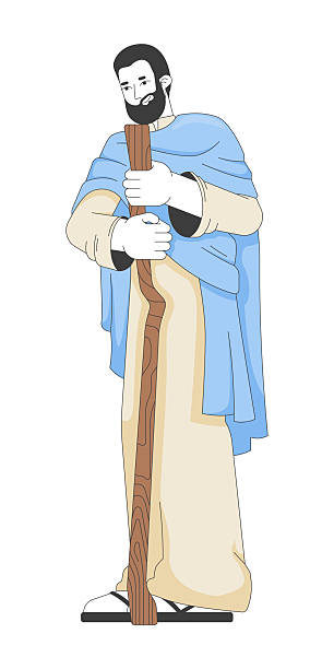 istock Joseph holding wooden staff 2D cartoon bible character 2220556299
