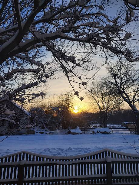 istock Village houses at winter sunset 2220562206