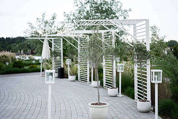 Garden arbor with spring flowers