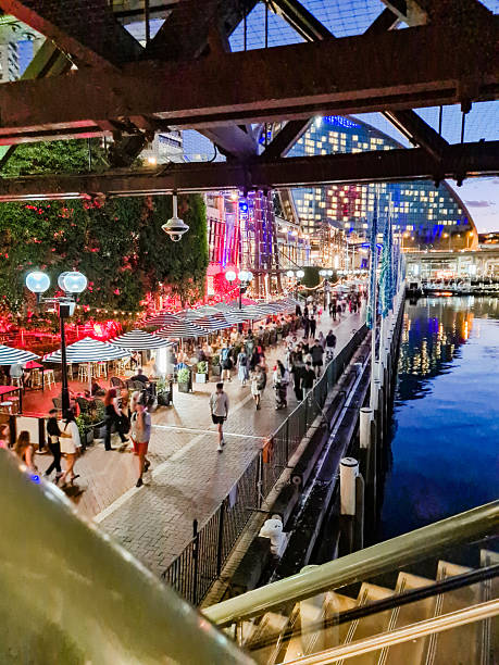 Darling Harbor in Sidney in Australia at night.