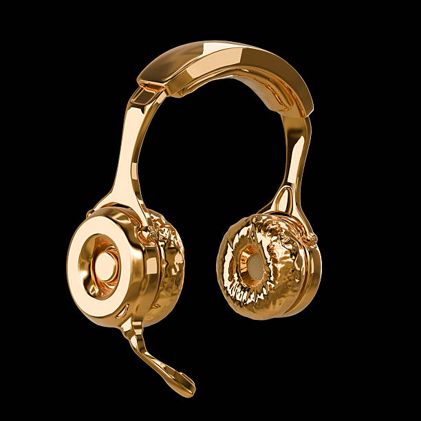 Gold headphone headset isolated Background 3d rendering