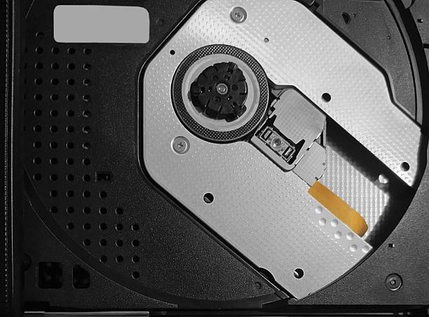 Close-up of laptop disk drive with internal components