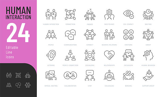 human interaction line editable icons set. - samimi olma stock illustrations