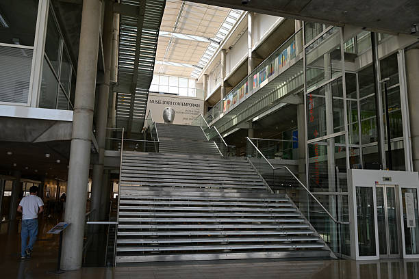 Modern library with rows of bookcases