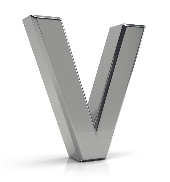 istock V letter 3d render. Silver letter V isolated on white background. 2220583883