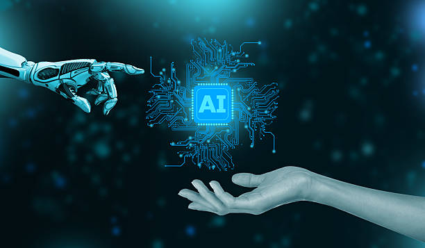 istock AI, machine learning, robot and human hand guard the networked database of big data, science and technology of artificial intelligence, innovation and futurism. 2220584674