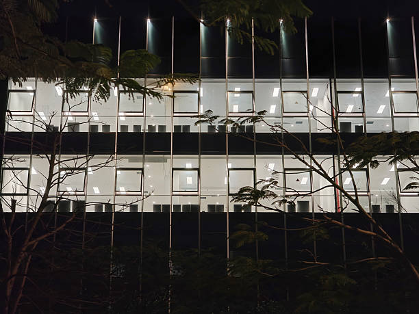 The office building where people are working overtime late at night