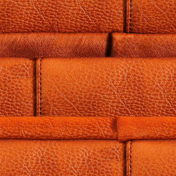 istock Seamless 4k photo texture material of light brown folded leather surface with seams. 2220587156