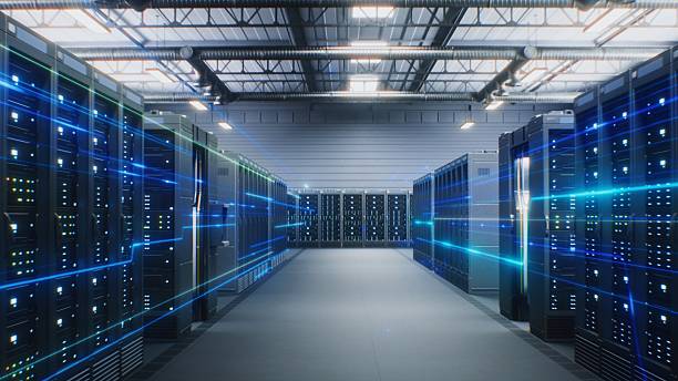 istock Animated Visualization of Data Flow, Internet Traffic on Servers in Futuristic Data Center 2220587258
