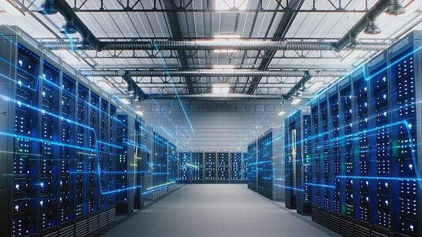 istock Modern Data Center with Server Racks with VFX Animation of Data Flow, Internet Traffic on Servers 2220588451