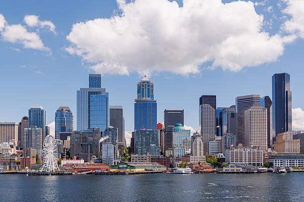 istock Bright and sunny panoramic view of Seattle skyline from the water 2220590767